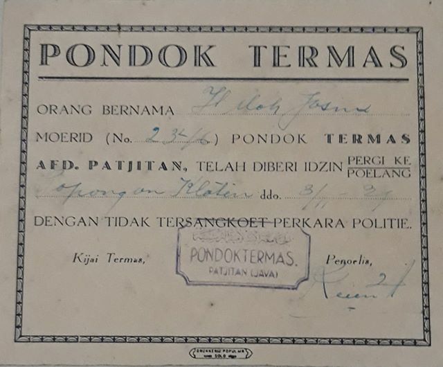 Kenang-kenangan di Pesantren: Kartu Izin Pulang Pondok Tremas 