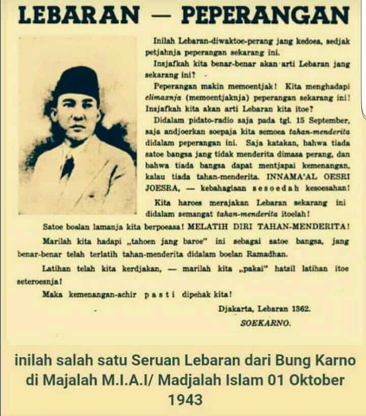 Inilah Pesan Idul Fitri Soekarno di Tahun 1943