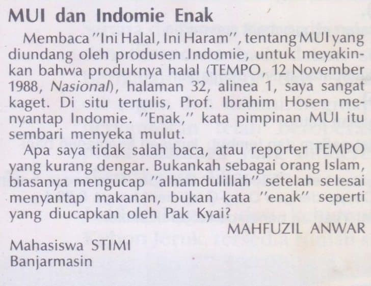 Kliping Keagamaan (1): Ini Halal, Ini Haram, tentang MUI yang Diundang oleh Produsen Indomie