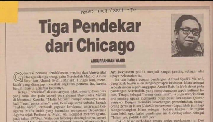 Ketika Gus Dur Menulis Cak Nur, Pak Amien, Buya Syafi'i