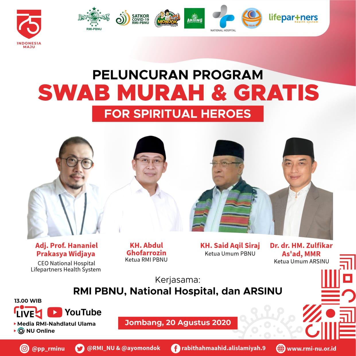 RMI PBNU Launching Program Swab Test Murah dan Gratis untuk Pesantren
