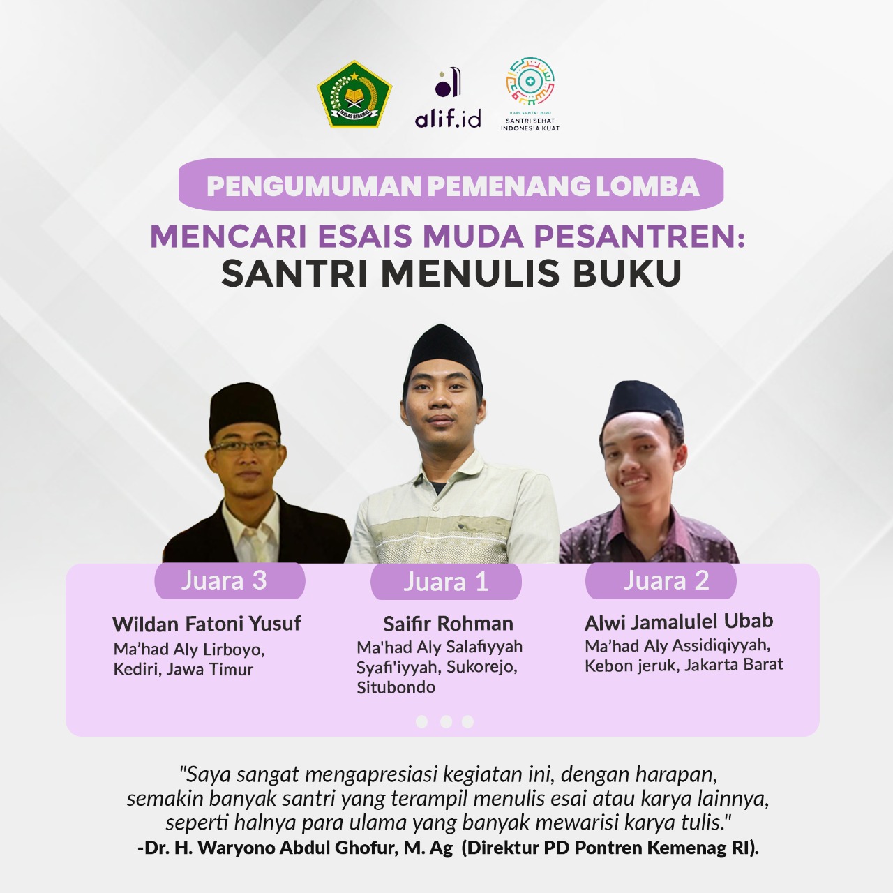 Pengumuman Pemenang Lomba Mencari Esais Muda Pesantren: Santri Menulis Buku